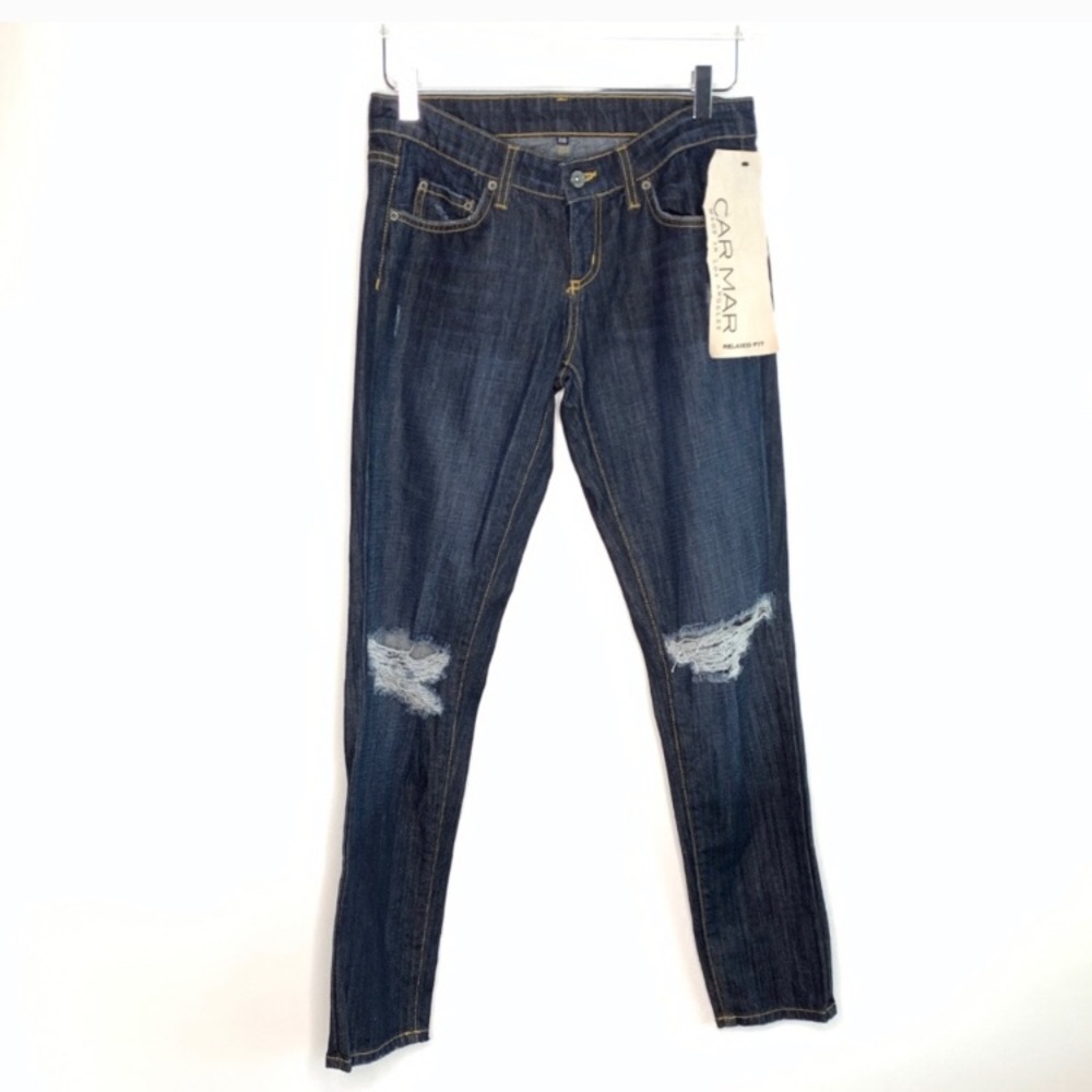 CARMAR denim boyfriend jeans with rips NWT